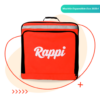 6 Maleta Rappi para domicilios color naranja resistente al agua con logo, reflectivo y manija para agarrarla